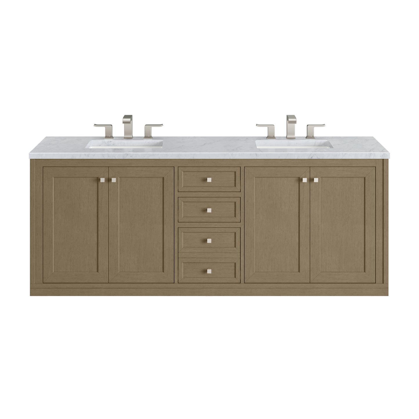 James Martin Vanities Chicago 72" Walnut Whisper Double Vanity With 3cm Carrara Marble Top