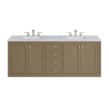 James Martin Vanities Chicago 72" Walnut Whisper Double Vanity With 3cm Carrara Marble Top