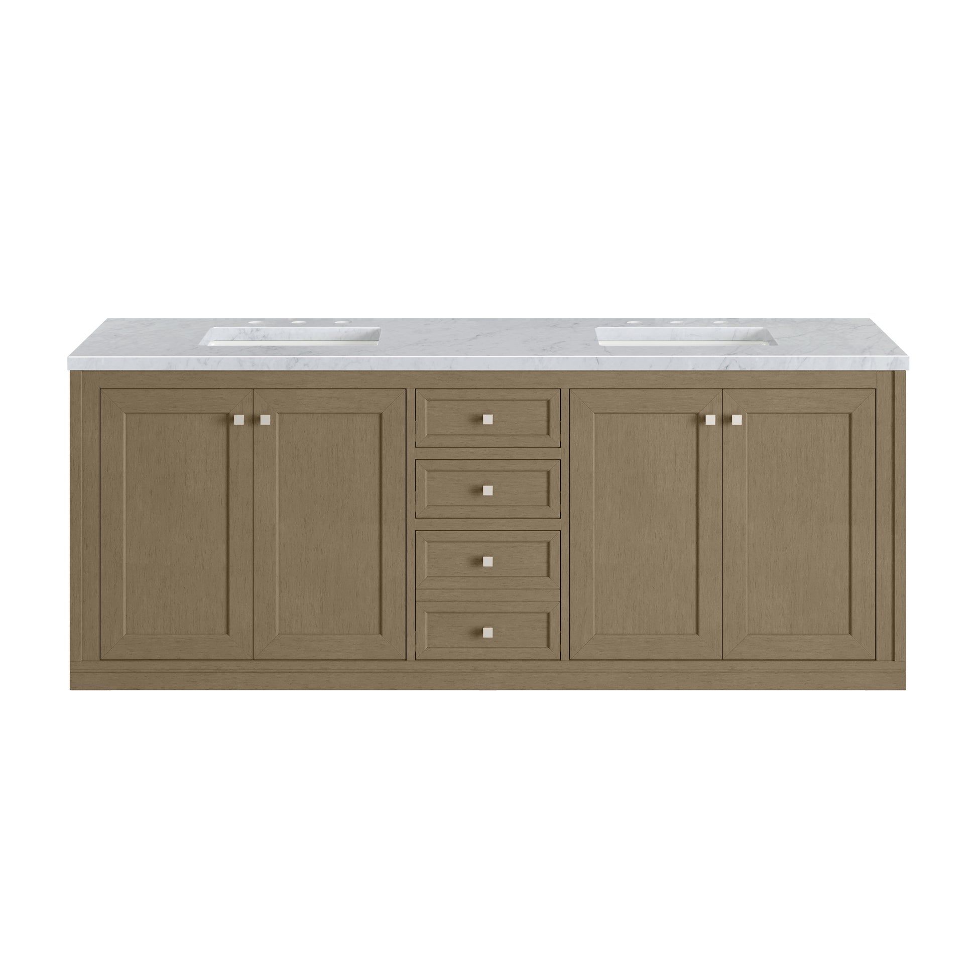 James Martin Vanities Chicago 72" Walnut Whisper Double Vanity With 3cm Carrara Marble Top