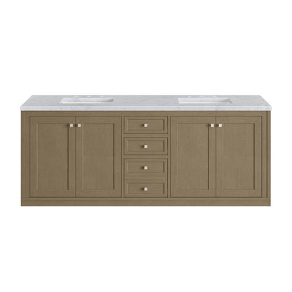 James Martin Vanities Chicago 72" Walnut Whisper Double Vanity With 3cm Carrara Marble Top