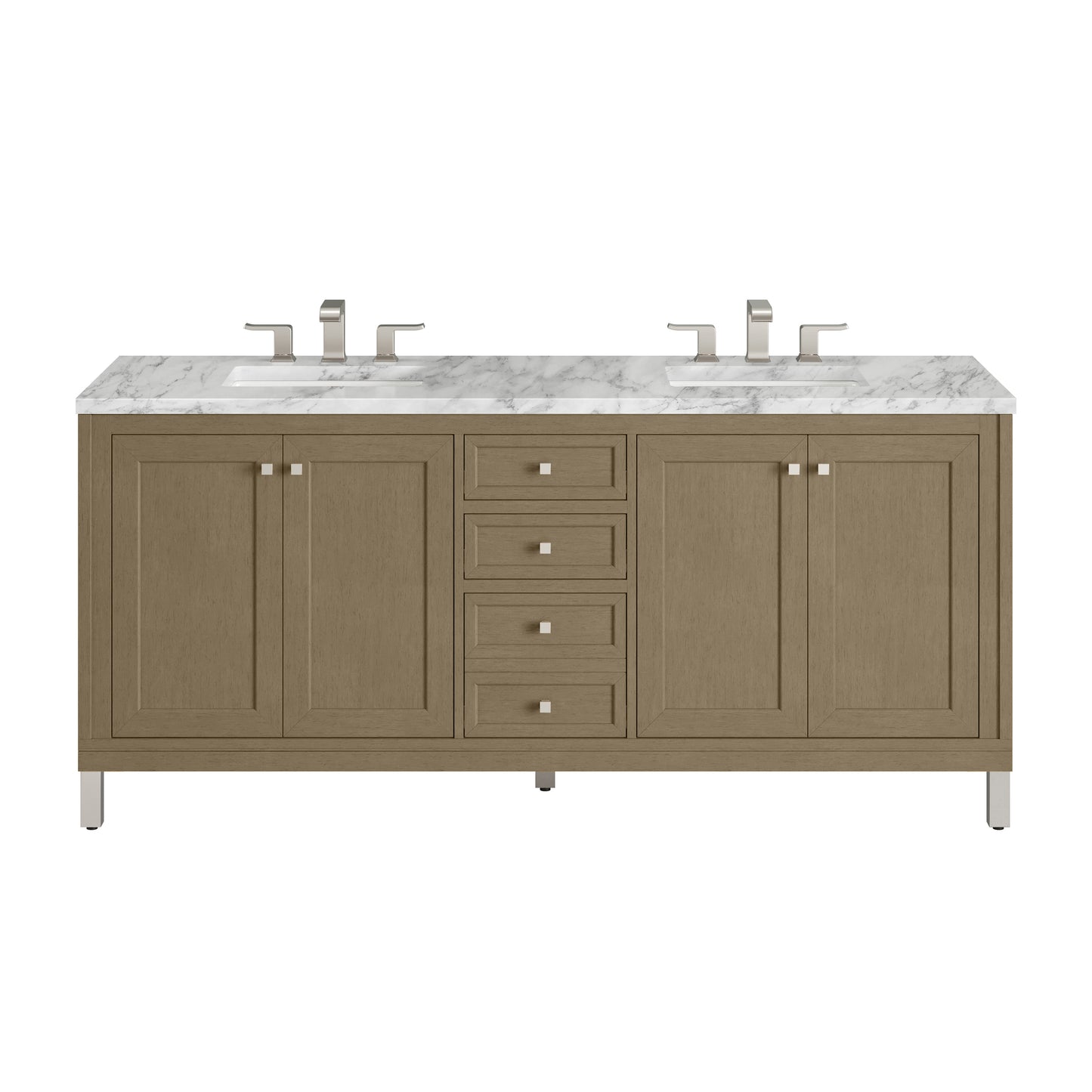 James Martin Vanities Chicago 72" Walnut Whisper Double Vanity With 3cm Carrara Marble Top