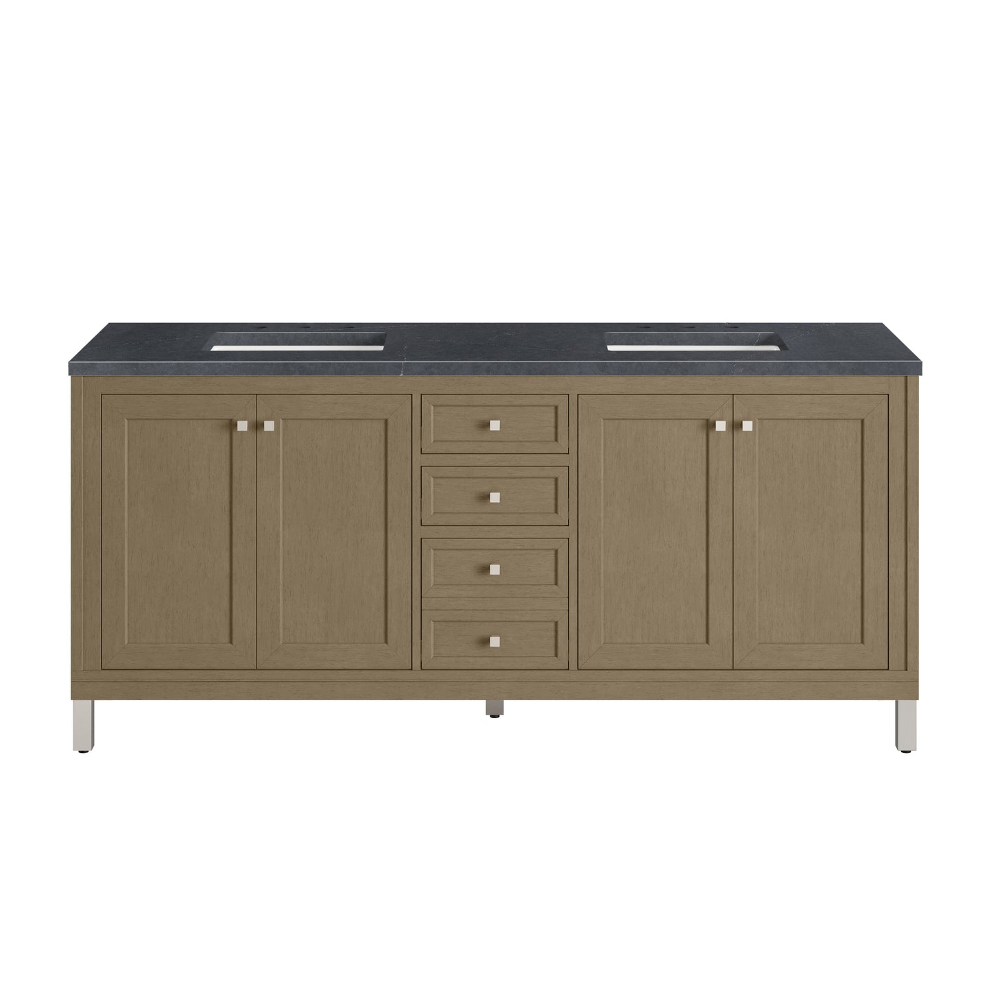 James Martin Vanities Chicago 72" Walnut Whisper Double Vanity With 3cm Charcoal Soapstone Silestone Top