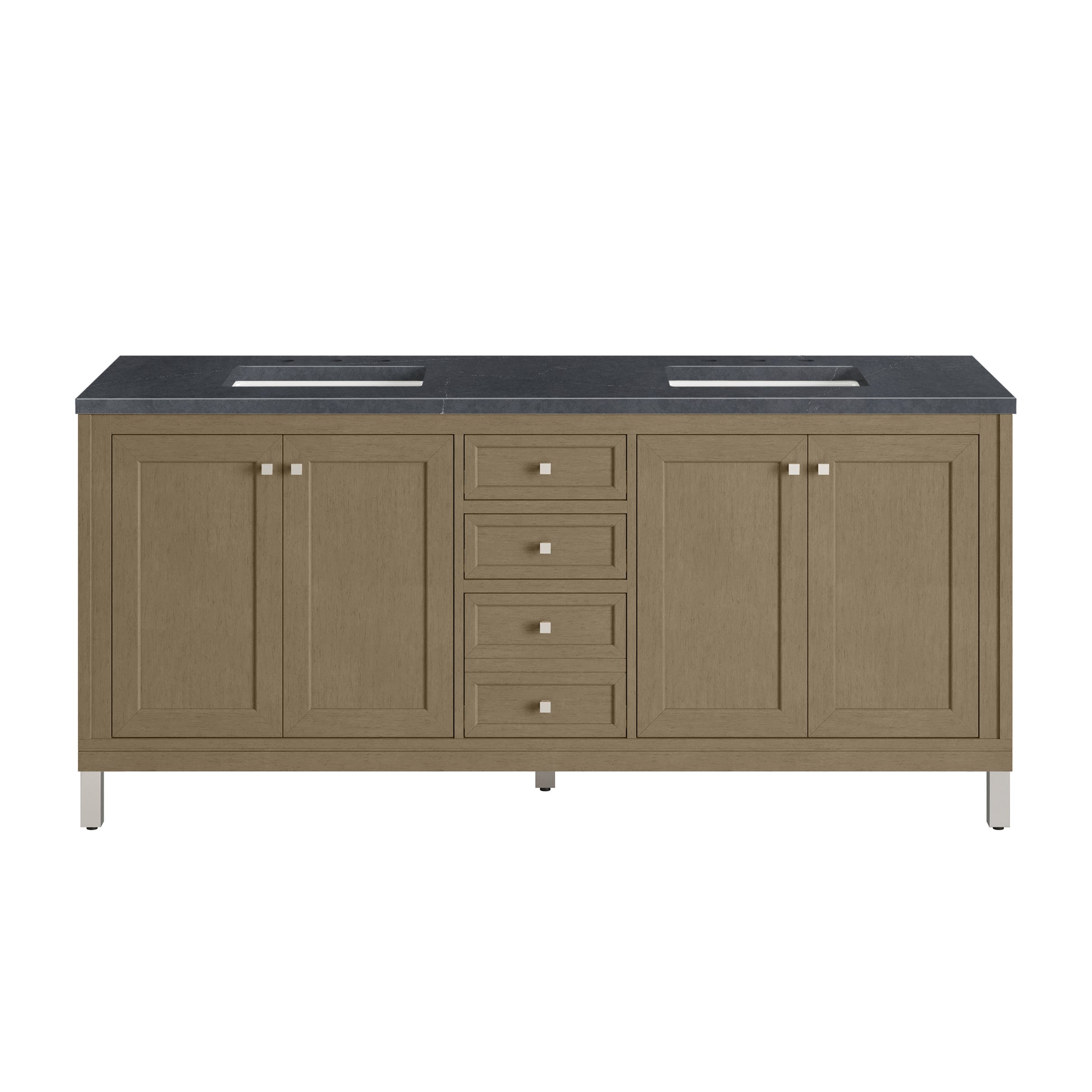 James Martin Vanities Chicago 72" Walnut Whisper Double Vanity With 3cm Charcoal Soapstone Silestone Top
