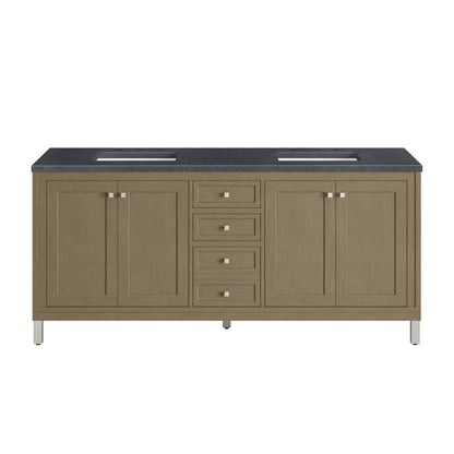 James Martin Vanities Chicago 72" Walnut Whisper Double Vanity With 3cm Charcoal Soapstone Silestone Top