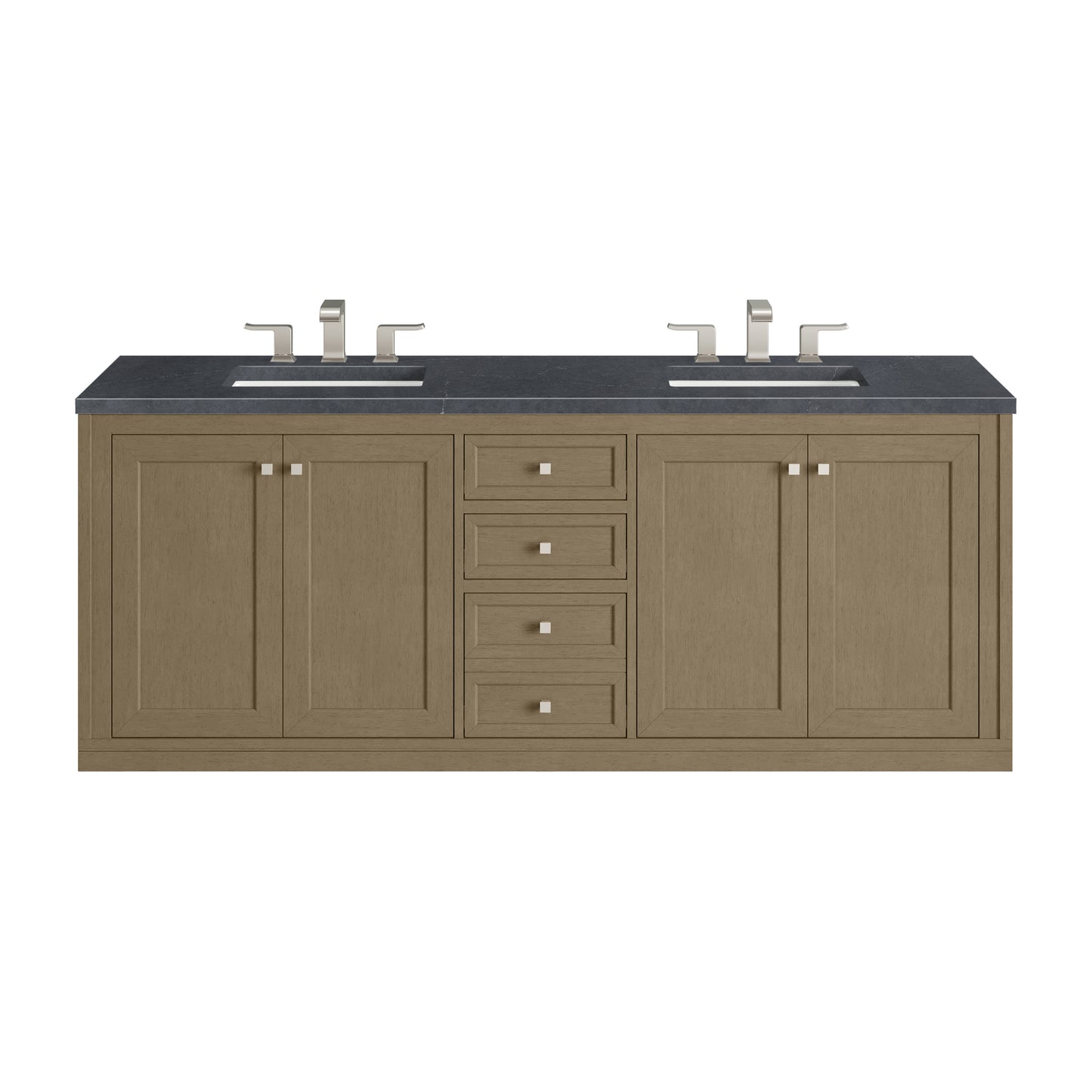 James Martin Vanities Chicago 72" Walnut Whisper Double Vanity With 3cm Charcoal Soapstone Silestone Top