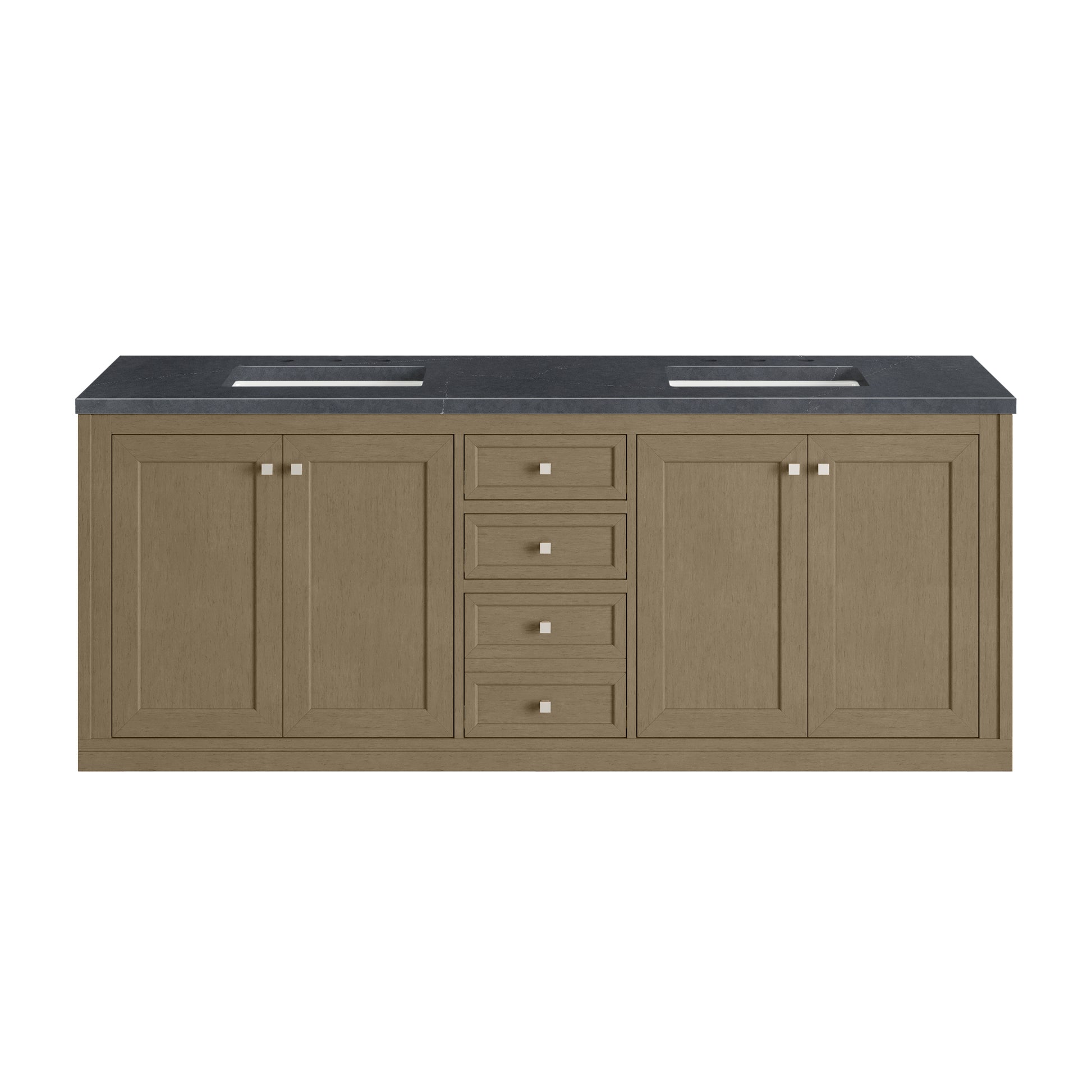 James Martin Vanities Chicago 72" Walnut Whisper Double Vanity With 3cm Charcoal Soapstone Silestone Top