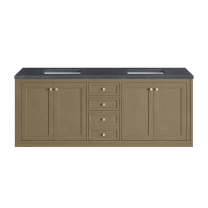 James Martin Vanities Chicago 72" Walnut Whisper Double Vanity With 3cm Charcoal Soapstone Silestone Top