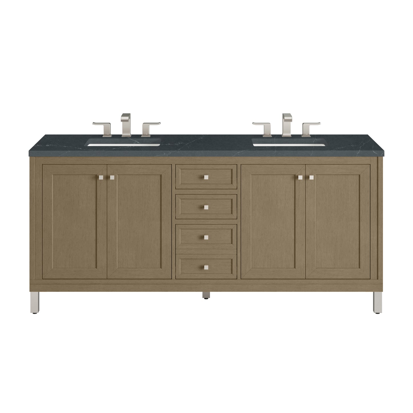 James Martin Vanities Chicago 72" Walnut Whisper Double Vanity With 3cm Charcoal Soapstone Silestone Top