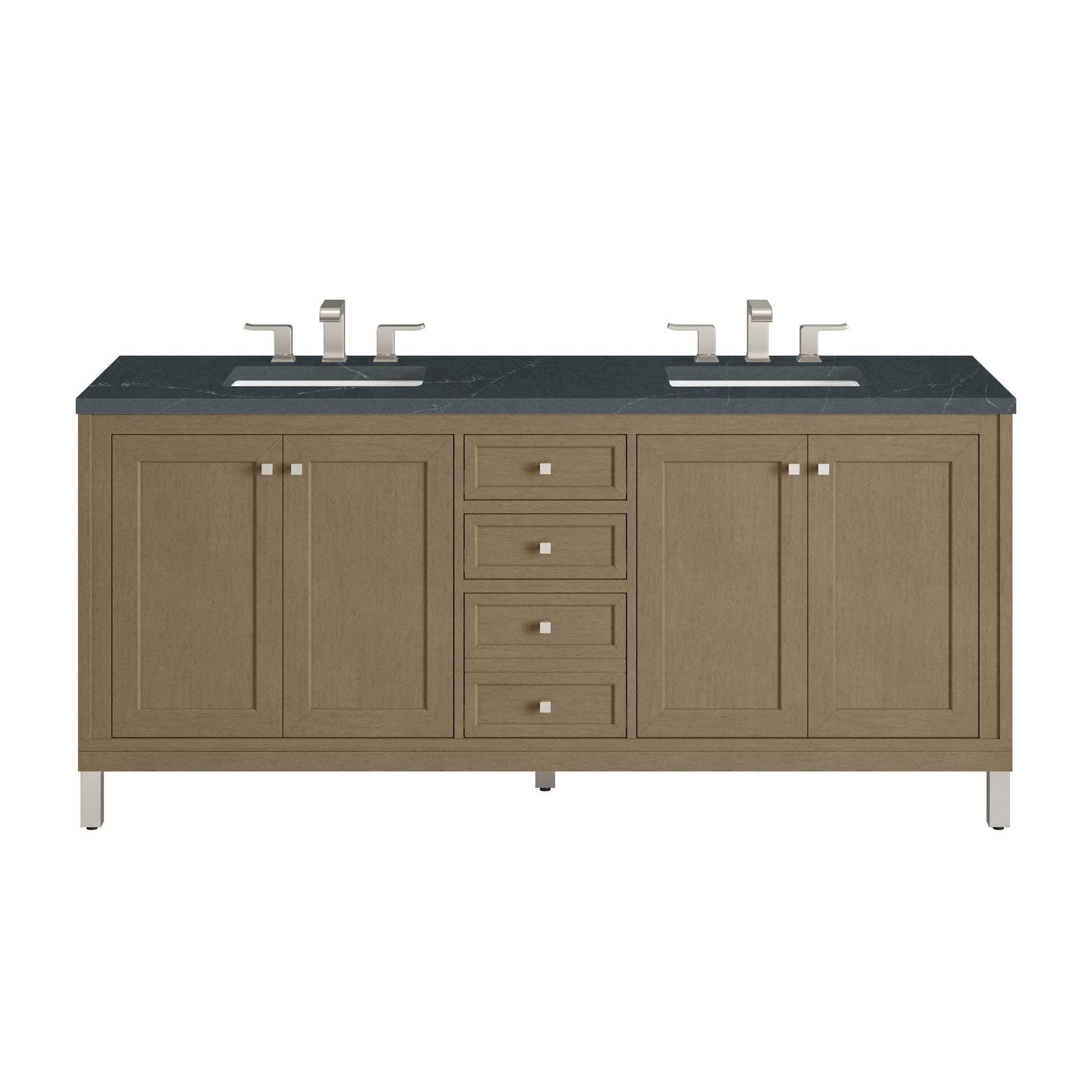 James Martin Vanities Chicago 72" Walnut Whisper Double Vanity With 3cm Charcoal Soapstone Silestone Top