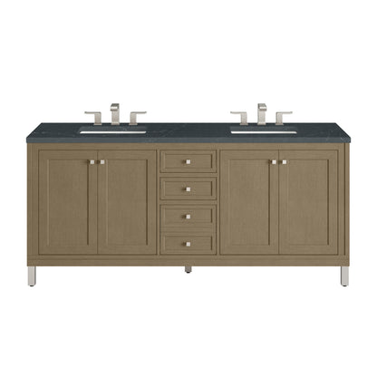 James Martin Vanities Chicago 72" Walnut Whisper Double Vanity With 3cm Charcoal Soapstone Silestone Top