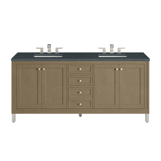 James Martin Vanities Chicago 72" Walnut Whisper Double Vanity With 3cm Charcoal Soapstone Silestone Top