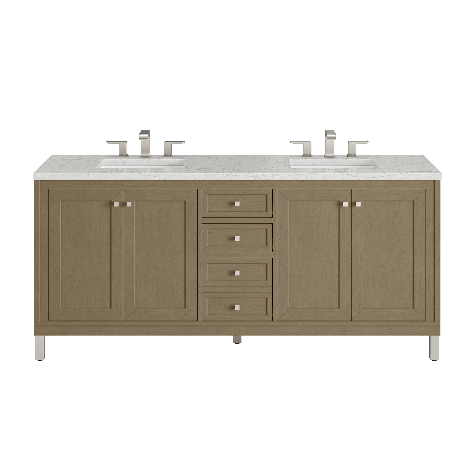 James Martin Vanities Chicago 72" Walnut Whisper Double Vanity With 3cm Eternal Jasmine Pearl Silestone Top
