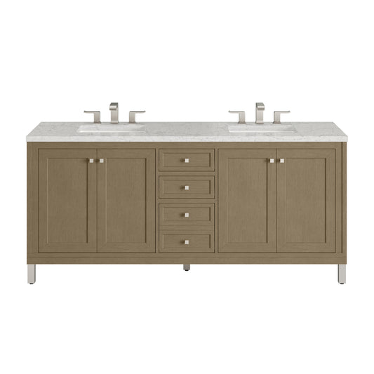 James Martin Vanities Chicago 72" Walnut Whisper Double Vanity With 3cm Eternal Jasmine Pearl Silestone Top