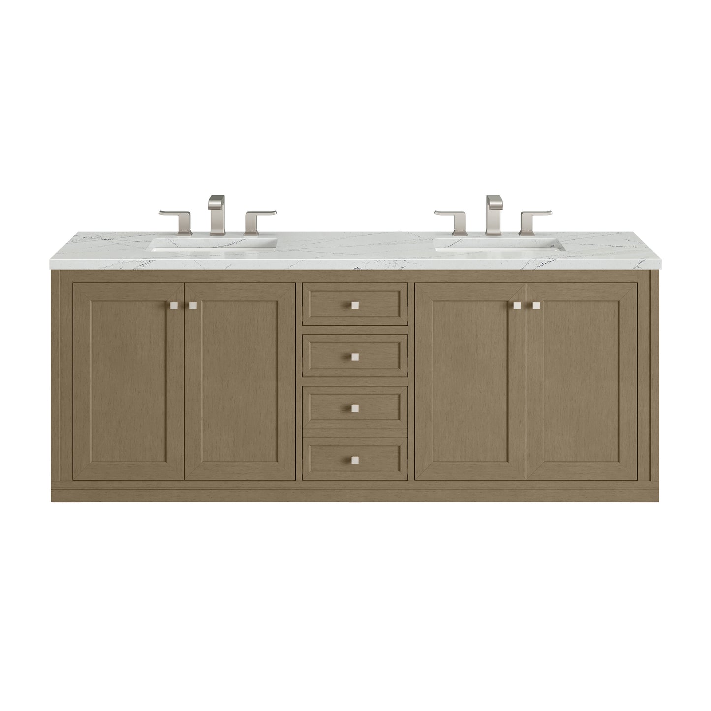 James Martin Vanities Chicago 72" Walnut Whisper Double Vanity With 3cm Ethereal Noctis Silestone Top