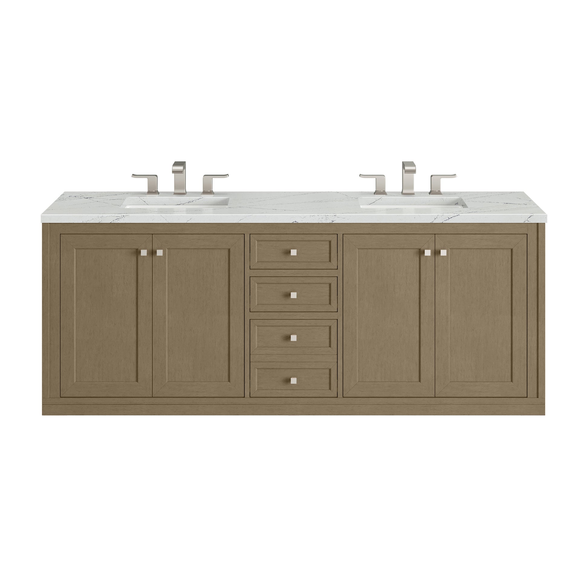 James Martin Vanities Chicago 72" Walnut Whisper Double Vanity With 3cm Ethereal Noctis Silestone Top