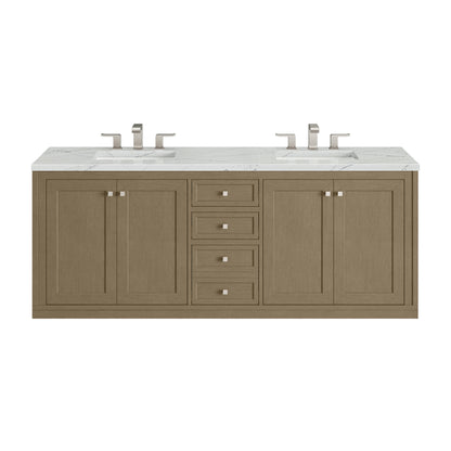 James Martin Vanities Chicago 72" Walnut Whisper Double Vanity With 3cm Ethereal Noctis Silestone Top