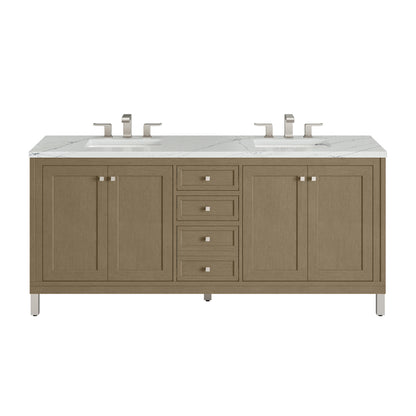 James Martin Vanities Chicago 72" Walnut Whisper Double Vanity With 3cm Ethereal Noctis Silestone Top