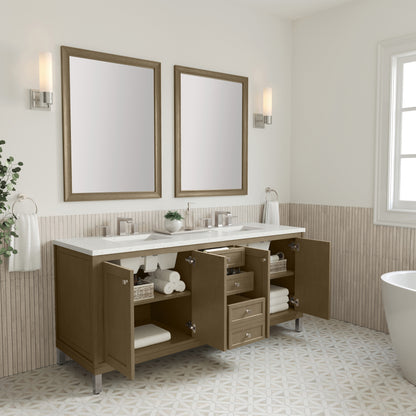 James Martin Vanities Chicago 72" Walnut Whisper Double Vanity With 3cm Lime Delight Silestone Top