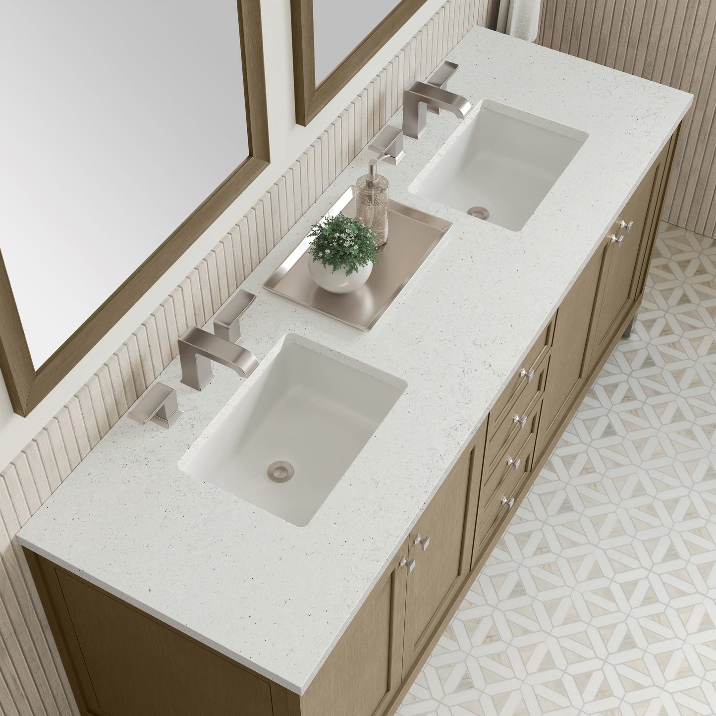 James Martin Vanities Chicago 72" Walnut Whisper Double Vanity With 3cm Lime Delight Silestone Top