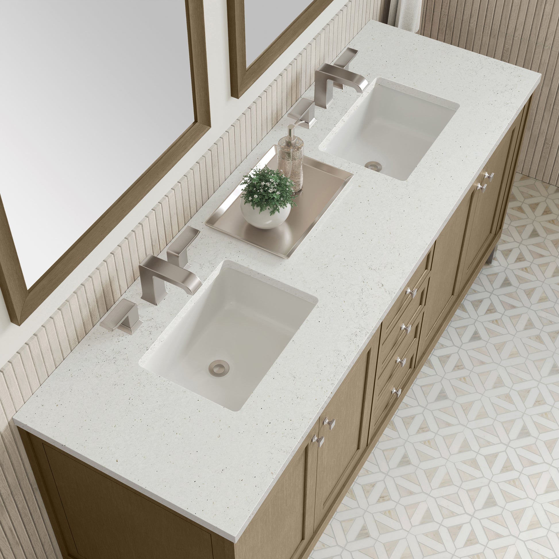 James Martin Vanities Chicago 72" Walnut Whisper Double Vanity With 3cm Lime Delight Silestone Top
