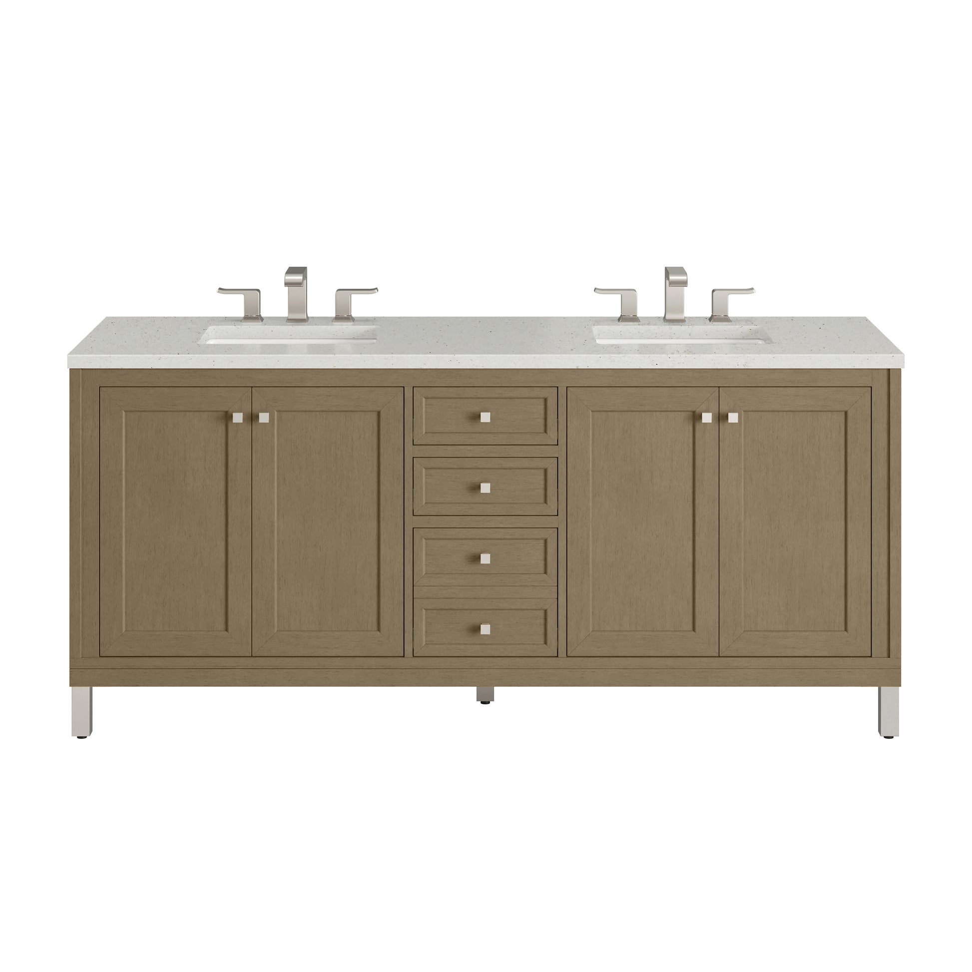 James Martin Vanities Chicago 72" Walnut Whisper Double Vanity With 3cm Lime Delight Silestone Top