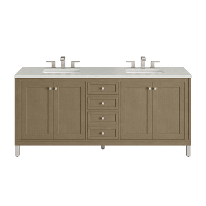 James Martin Vanities Chicago 72" Walnut Whisper Double Vanity With 3cm Lime Delight Silestone Top