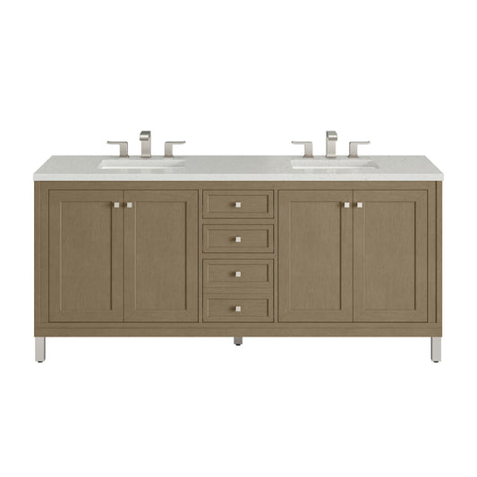 James Martin Vanities Chicago 72" Walnut Whisper Double Vanity With 3cm Lime Delight Silestone Top