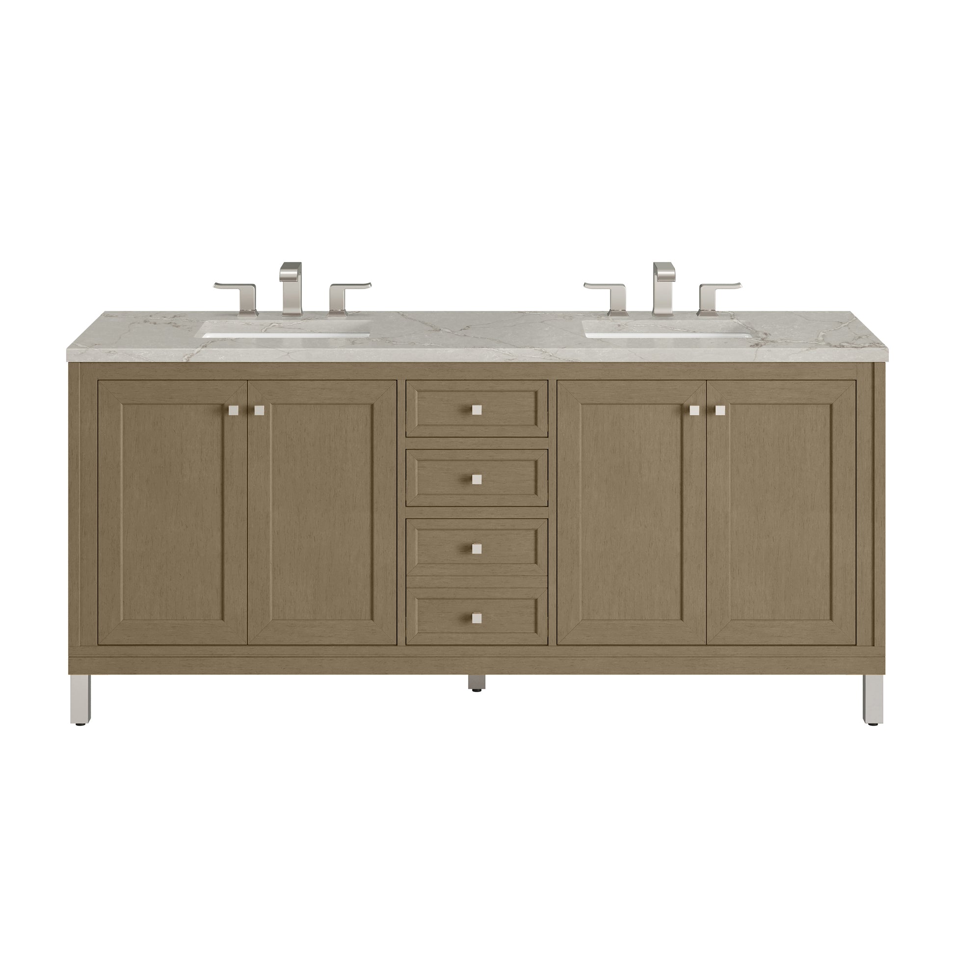 James Martin Vanities Chicago 72" Walnut Whisper Double Vanity With 3cm Victorian Silver Silestone Top