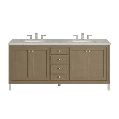 James Martin Vanities Chicago 72" Walnut Whisper Double Vanity With 3cm Victorian Silver Silestone Top