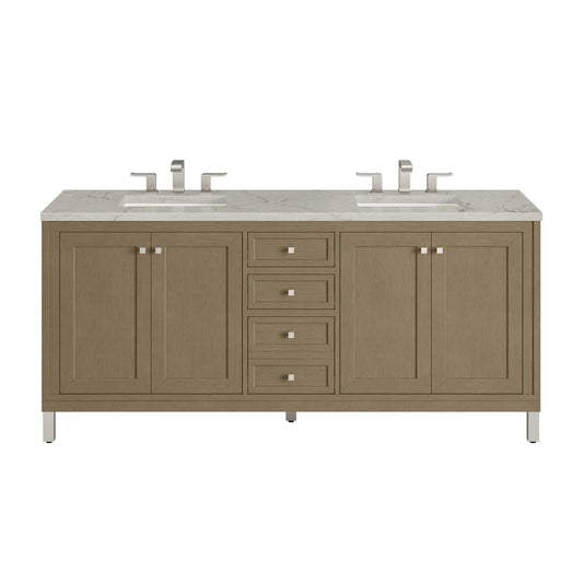 James Martin Vanities Chicago 72" Walnut Whisper Double Vanity With 3cm Victorian Silver Silestone Top
