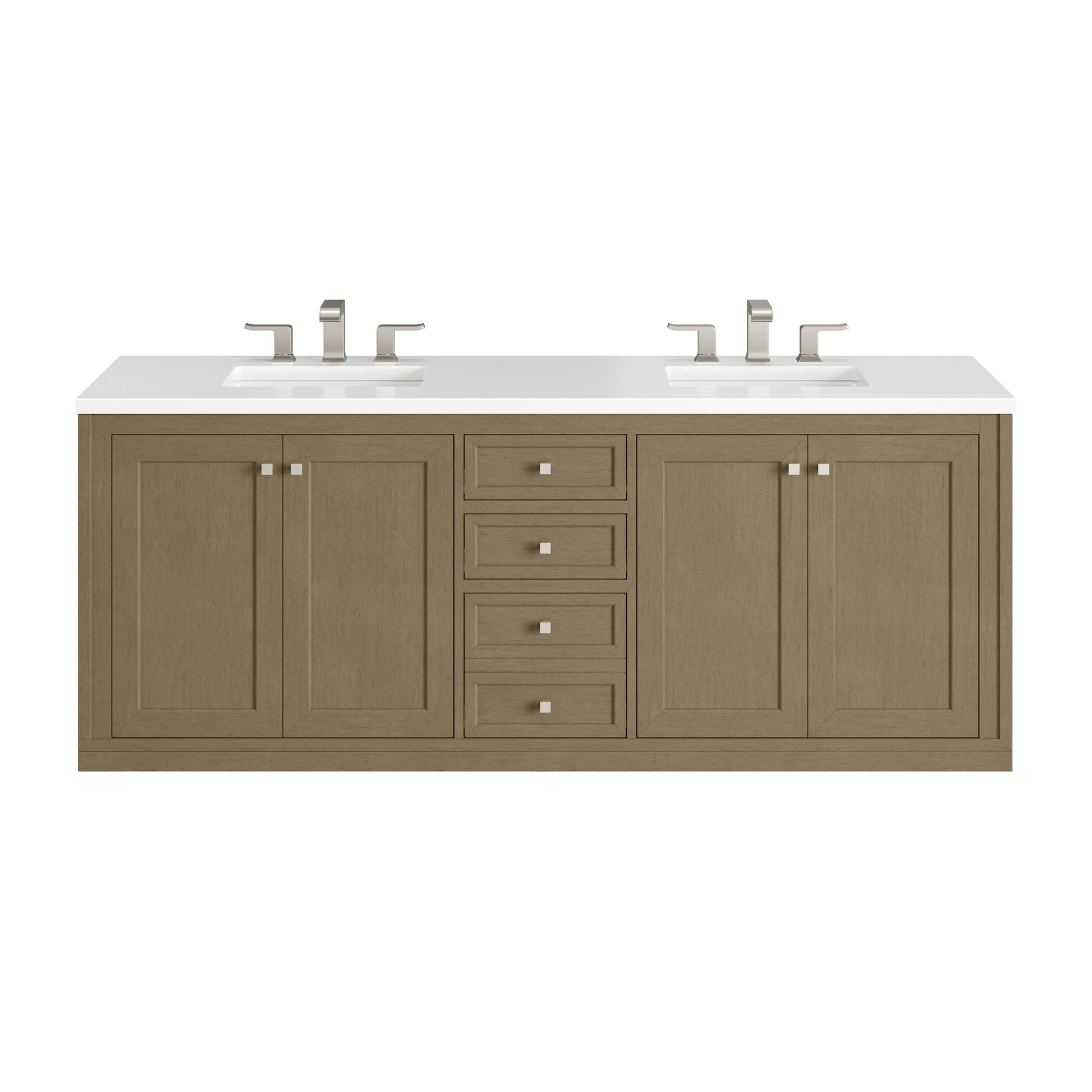James Martin Vanities Chicago 72" Walnut Whisper Double Vanity With 3cm White Zeus Silestone Top