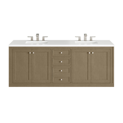 James Martin Vanities Chicago 72" Walnut Whisper Double Vanity With 3cm White Zeus Silestone Top