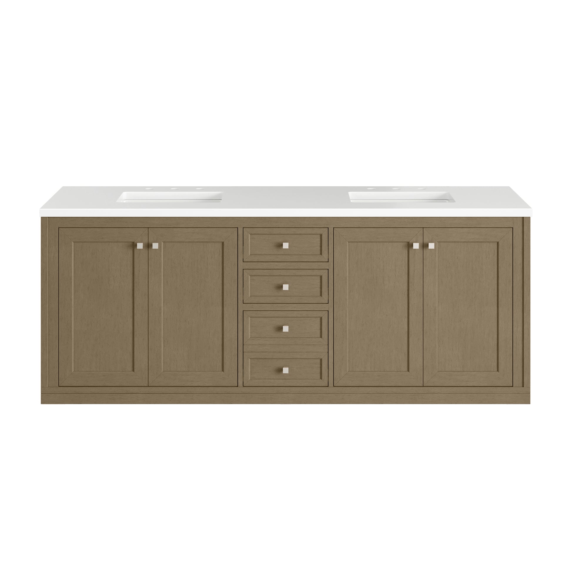 James Martin Vanities Chicago 72" Walnut Whisper Double Vanity With 3cm White Zeus Silestone Top