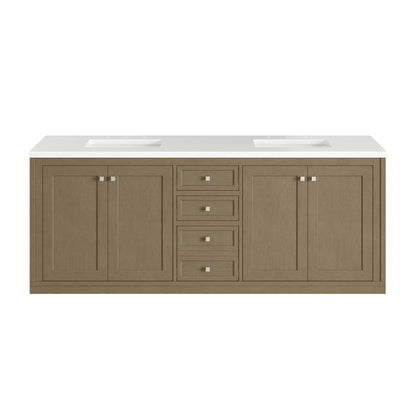 James Martin Vanities Chicago 72" Walnut Whisper Double Vanity With 3cm White Zeus Silestone Top