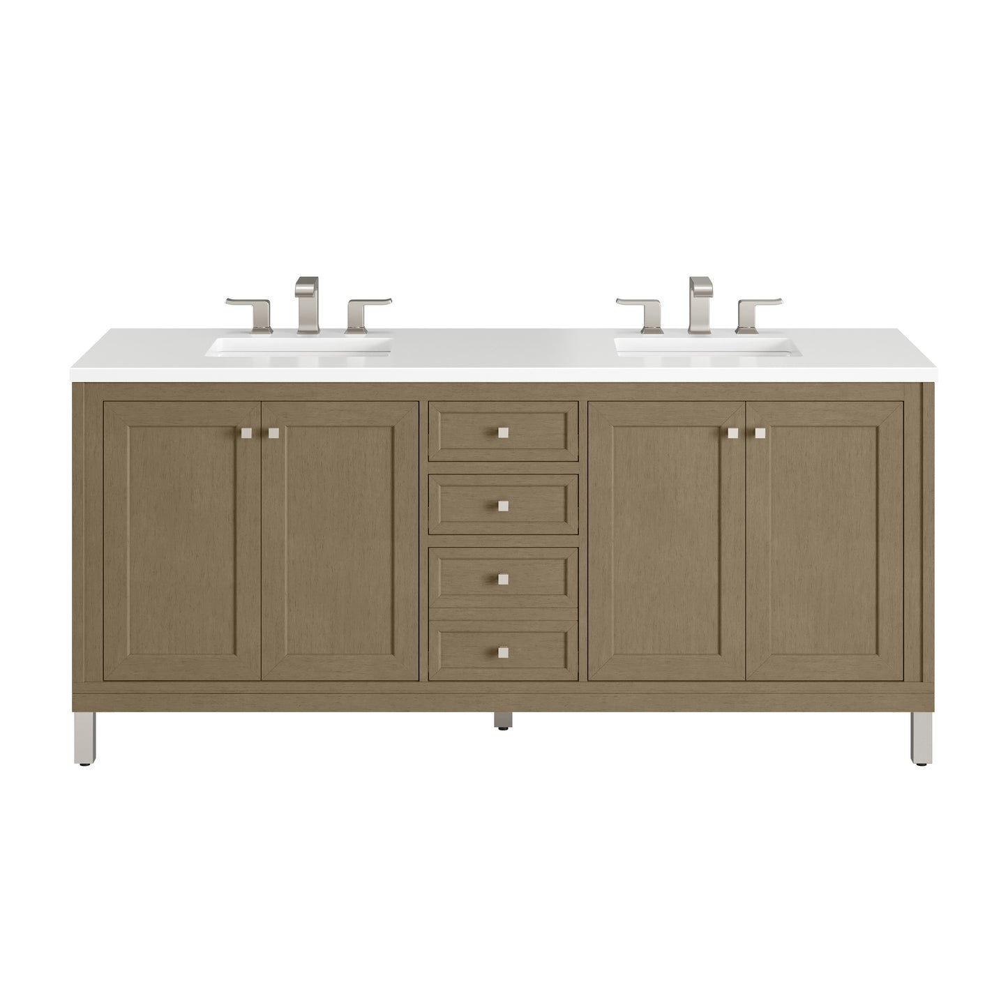 James Martin Vanities Chicago 72" Walnut Whisper Double Vanity With 3cm White Zeus Silestone Top
