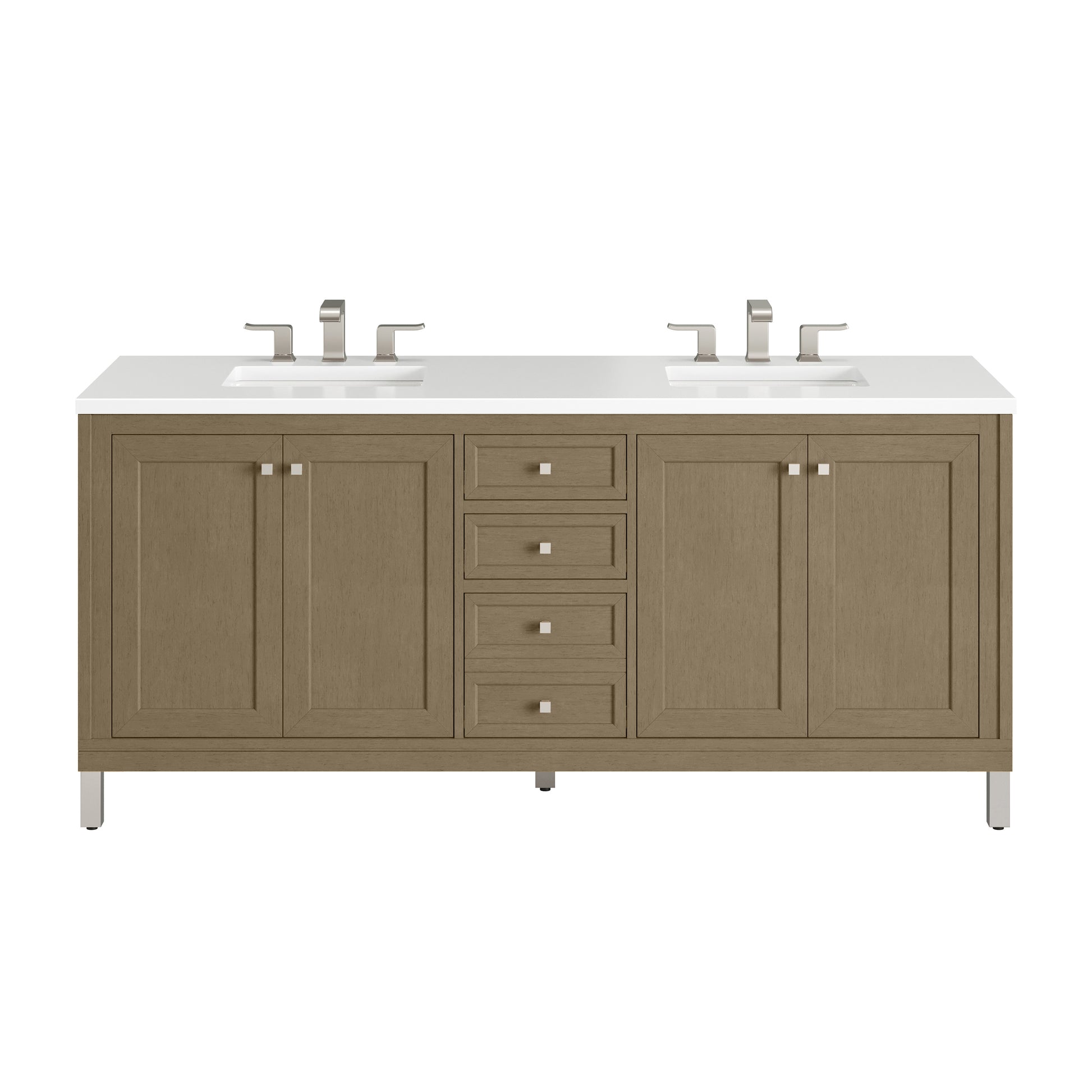 James Martin Vanities Chicago 72" Walnut Whisper Double Vanity With 3cm White Zeus Silestone Top