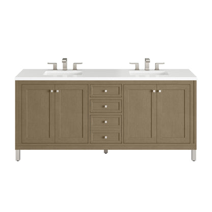 James Martin Vanities Chicago 72" Walnut Whisper Double Vanity With 3cm White Zeus Silestone Top