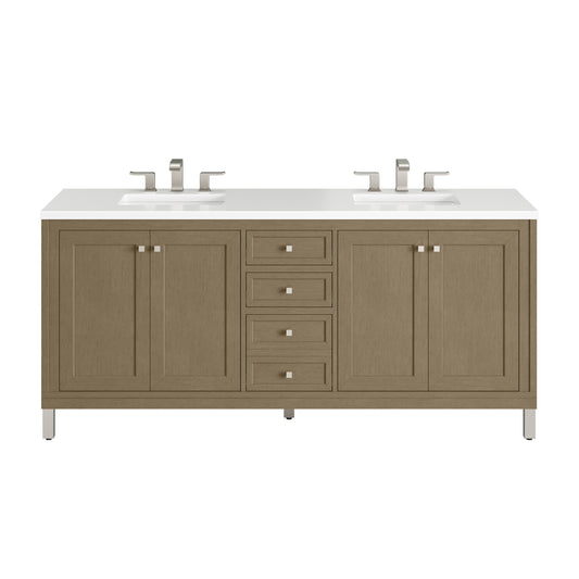 James Martin Vanities Chicago 72" Walnut Whisper Double Vanity With 3cm White Zeus Silestone Top