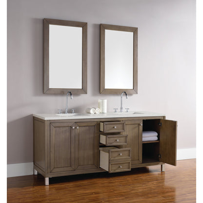 James Martin Vanities Chicago 72" Whitewashed Walnut Double Vanity With 3 cm Lime Delight Quartz Top