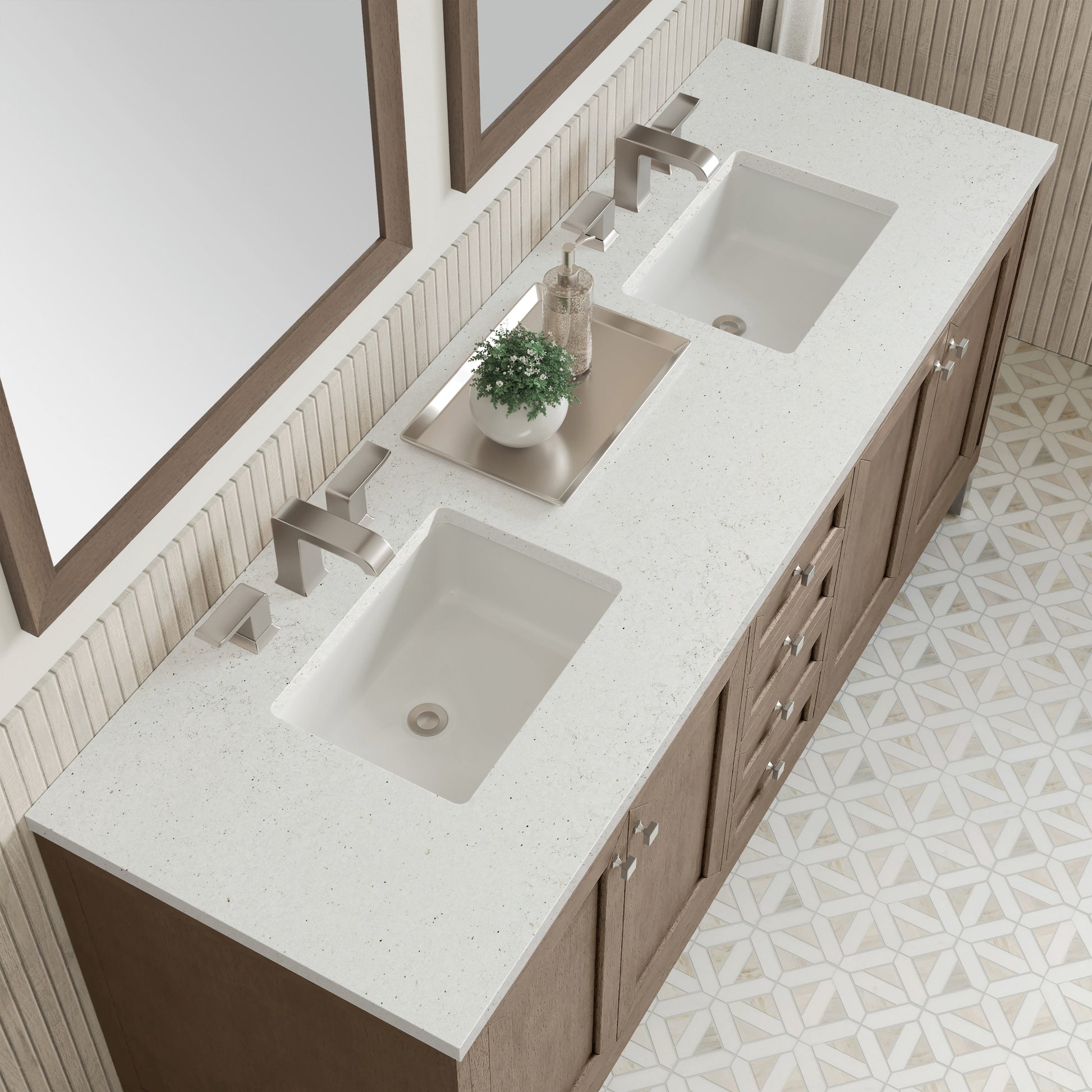 James Martin Vanities Chicago 72" Whitewashed Walnut Double Vanity With 3 cm Lime Delight Quartz Top