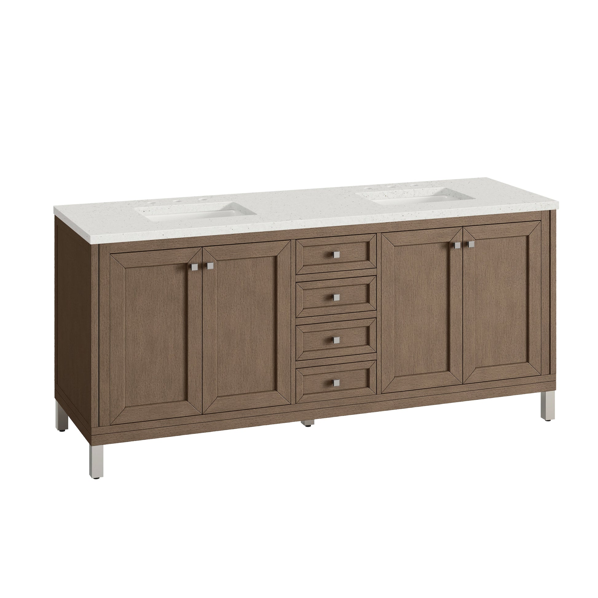 James Martin Vanities Chicago 72" Whitewashed Walnut Double Vanity With 3 cm Lime Delight Quartz Top