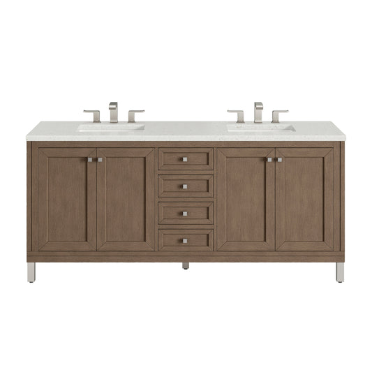 James Martin Vanities Chicago 72" Whitewashed Walnut Double Vanity With 3 cm Lime Delight Quartz Top