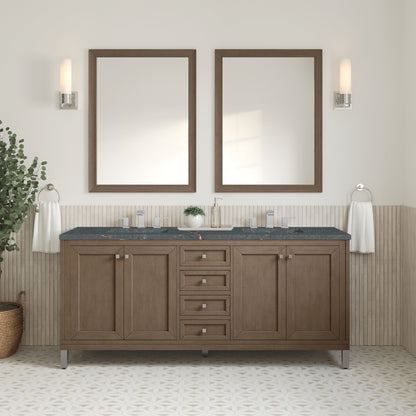 James Martin Vanities Chicago 72" Whitewashed Walnut Double Vanity With 3 cm Parisien Bleu Quartz Top