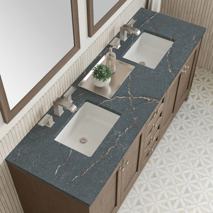 James Martin Vanities Chicago 72" Whitewashed Walnut Double Vanity With 3 cm Parisien Bleu Quartz Top