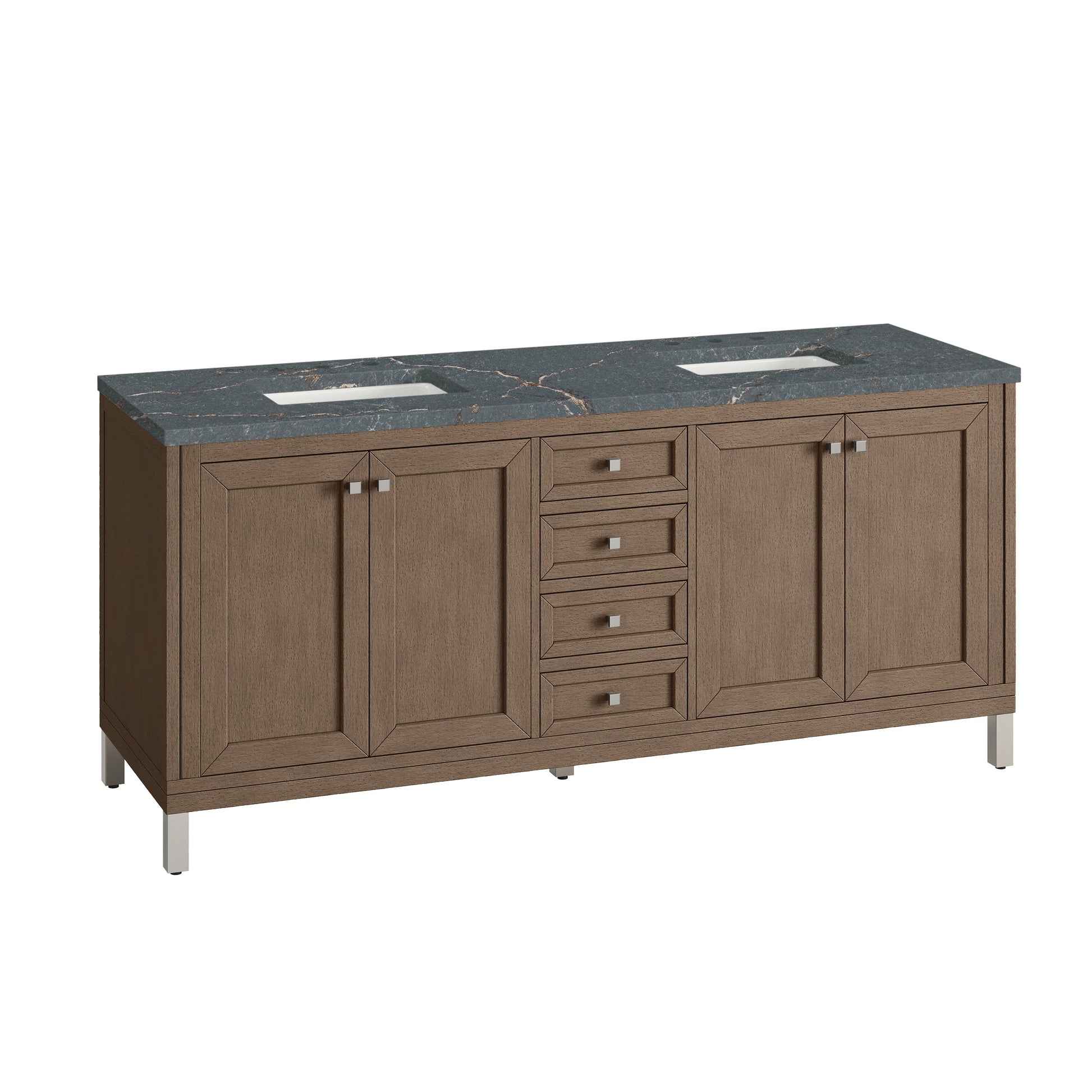 James Martin Vanities Chicago 72" Whitewashed Walnut Double Vanity With 3 cm Parisien Bleu Quartz Top