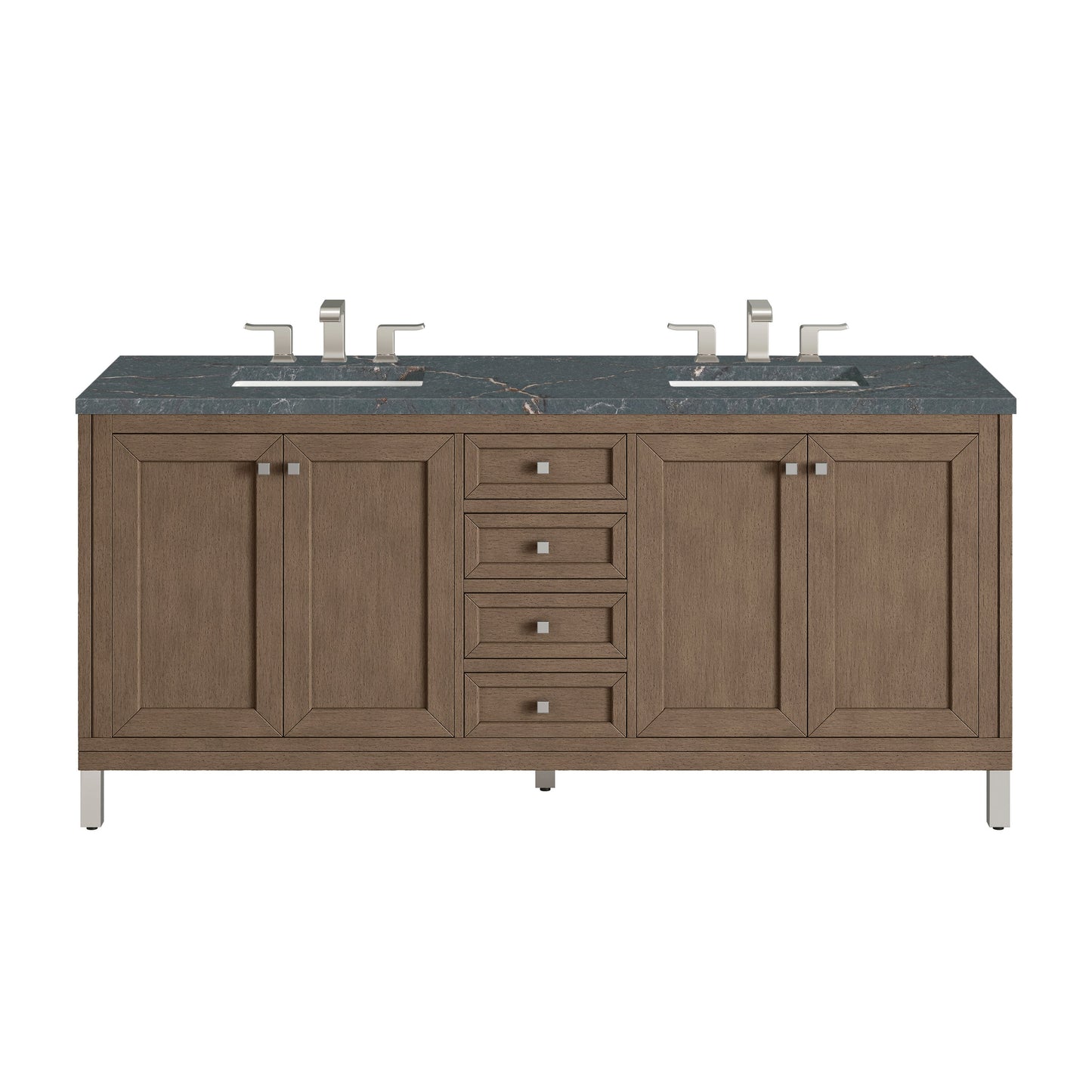 James Martin Vanities Chicago 72" Whitewashed Walnut Double Vanity With 3 cm Parisien Bleu Quartz Top