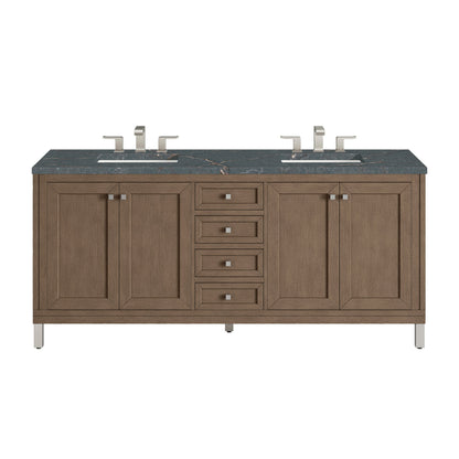 James Martin Vanities Chicago 72" Whitewashed Walnut Double Vanity With 3 cm Parisien Bleu Quartz Top