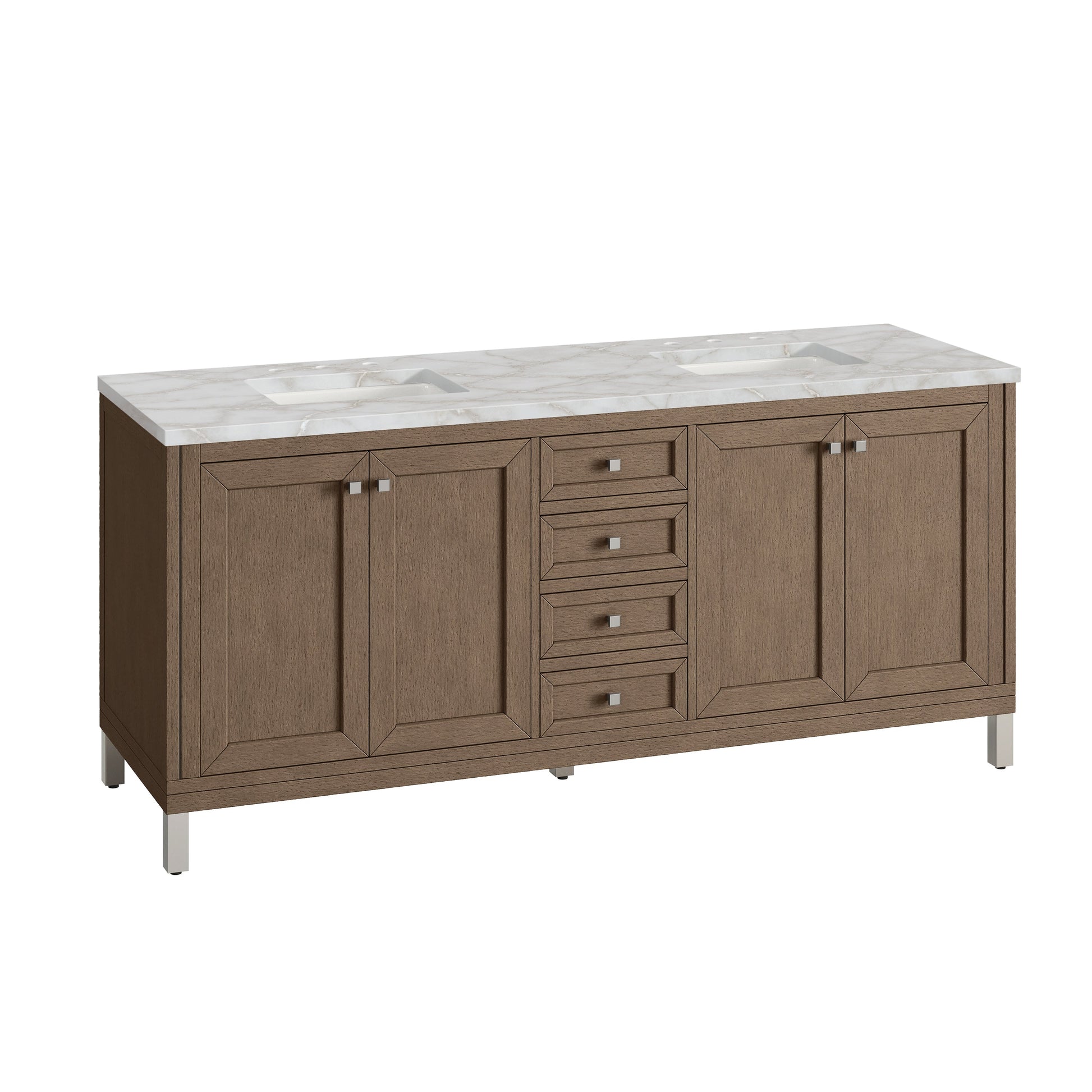 James Martin Vanities Chicago 72" Whitewashed Walnut Double Vanity With 3 cm Victorian Silver Quartz Top