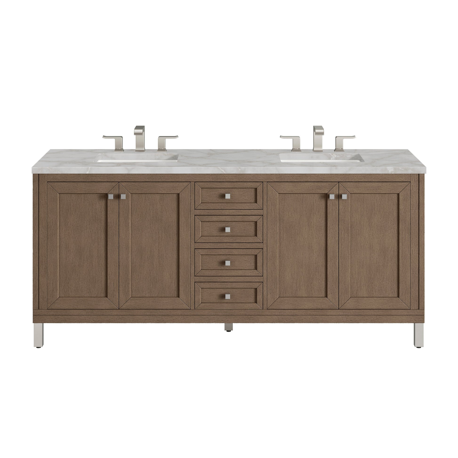 James Martin Vanities Chicago 72" Whitewashed Walnut Double Vanity With 3 cm Victorian Silver Quartz Top