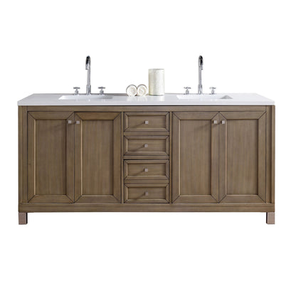 James Martin Vanities Chicago 72" Whitewashed Walnut Double Vanity With 3cm White Zeus Quartz Top